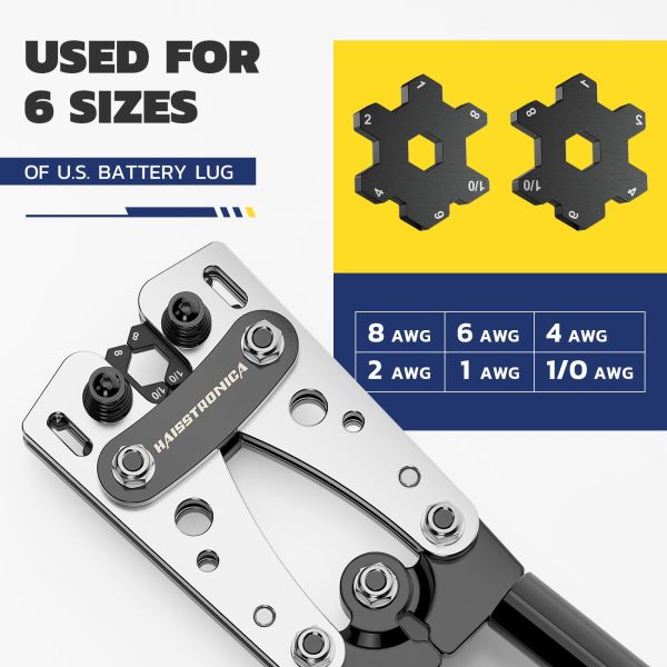 haisstronica Battery Cable Crimper Tool Kit for 8, 6, 4, 2, 1, 1/0 AWG Battery Terminals,Longer Handle Lug Crimping Tool with Cable Cutters and 32PCS Heavy Duty Wire Lugs,Heat Shrink Tubing