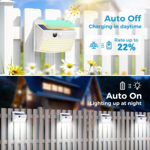 Solar Lights Outdoor Motion Sensor [138 LED/6 Packs] Solar Security Lights with 3 Lighting Modes Solar Wall Lights Waterproof Solar Powered Lights for Garden Fence Yard Deck, White