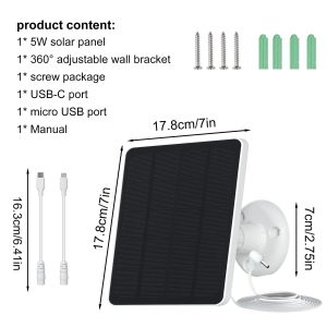 Solar Panel Charger Compatible Solar Panel Charger for Ring Camera 5W Camera Solar Panel Power Compatible with Ring Stick Up Cam Battery for Outdoor Surveillance and Camera Charging