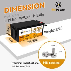 12V 200Ah Lithium LiFePO4 Battery, 8000+ Deep Cycles Lithium Batteries with 100A BMS, Max 2560Wh Energy, Perfect for Backup Power,Home Storage Energy,Solar System and Off-Grid Applications