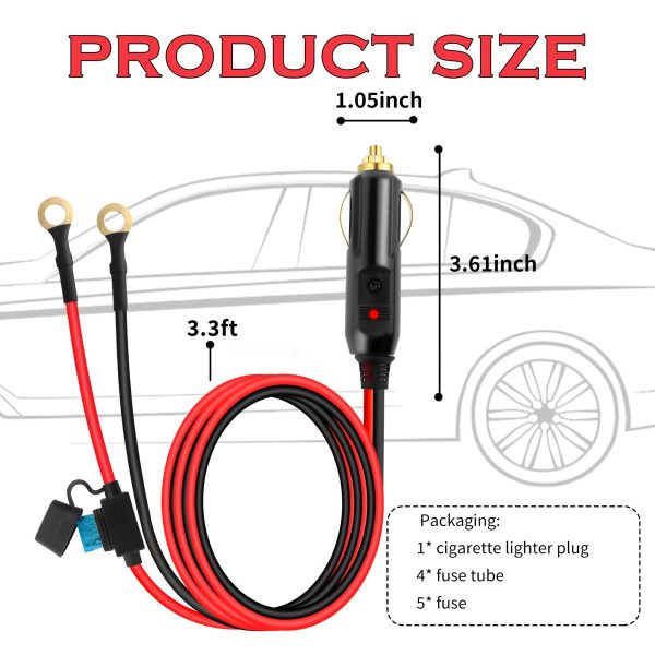 Cigarette Lighter Plug with LED Lights,12AWG 12/24V Car Lighter Plug for Air Inflator,Car Vacuum Cleaner,Essential 12 Volt Power Supply Cigarette Lighter Plug Car Accessories