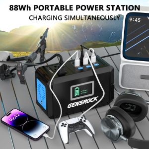 GENSROCK Portable Power Station, 88Wh Camping Solar Generator, Lithium Battery Power Bank with 2 110V/150W Peak AC Outlet, QC 3.0, Type-C, LED Flashlight for CPAP Home Camping Travel Emergency.