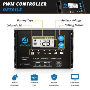 ACOPOWER 200 Watt Solar Panel Kit 2 Pcs 100W Polycrystalline Off-Grid System for RV Home Marine with 20A Charger Controller/Z-Brackets/Y Connectors/Solar Cables/Cable Entry Housing