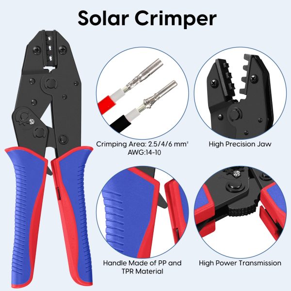 60PCS Solar Crimping Tool Kit -14 Pairs Solar Connectors(Contains 14 Pairs Copper Needles) 2PCS Spanner Wrench 1PCS Solar Crimper Tool for Solar Panel Cable Assembly and Installation with Storage Bag