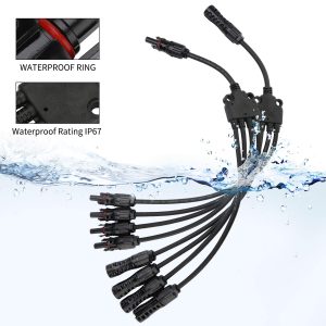 Ansxiy Solar Y Branch Connectors 1 to 4, Solar Panel Parallel Connectors Solar Panel Adapter Cable Tool Kit (M/FFFF and F/MMMM)