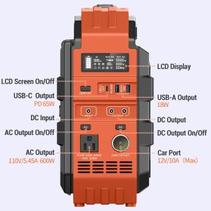 BROWEY Portable Power Station with Built-in Solar Panel, 614WH/192000mAh LiFePO4 Battery Pack, 600W Solar Generator with AC/DC/USB/PD Outputs for Outdoor Camping, RV Travel, Emergency Preparedness