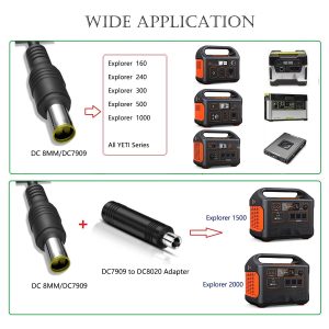 20Ft 14AWG Extension Cable,DC8mm extension cable with DC7909 to DC8020 adapter connectors, fit for most below 200W solar panel and Jackery Explorer 1000/500/300/240/1500/2000 portable power station