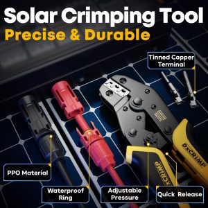 DxCRIMP Solar Crimper Tool Kit for 14-10 AWG Solar Panel Cable with 1PCS Solar Crimper and 1PCS Wire Strippers and 12Pairs Solar connectors and 1Pair Spanner Wrench, Solar Installation Assembly Tools