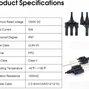 Tynoscco Solar Branch Connectors Y Connector for Parallel Connection Between Solar Panels1000V/1500V (MFFF+FMMM 5Pcs)