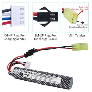 Tosiicop Airsoft Lipo Battery 11.1V - 2000mAh Airsoft Gel Water Bead Blaster Batteries for Splatter Ball with Mini Tamiya Connector to SM-2P Plug Charger Cable Rechargeable Batteries 2Pack