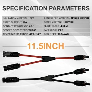 Faiwaycle Solar Connectors Y Branch Upgraded Solar Panel Connector, 1 Pair Adapter Cable Wire Plug Tool Kit for Solar Panel(M/FF+F/MM)