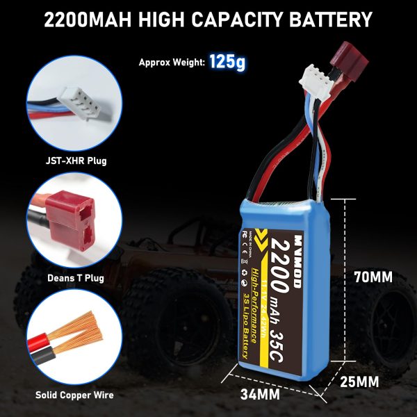 MVMOD 3S LiPo Battery with Charger Kit, 2200mAh 11.1V 35C Lipo Battery with Deans T Connector for RC Airplane RC Quadcopter Helicopter Drone FPV, with 2S-3S Battery Balancer Charger