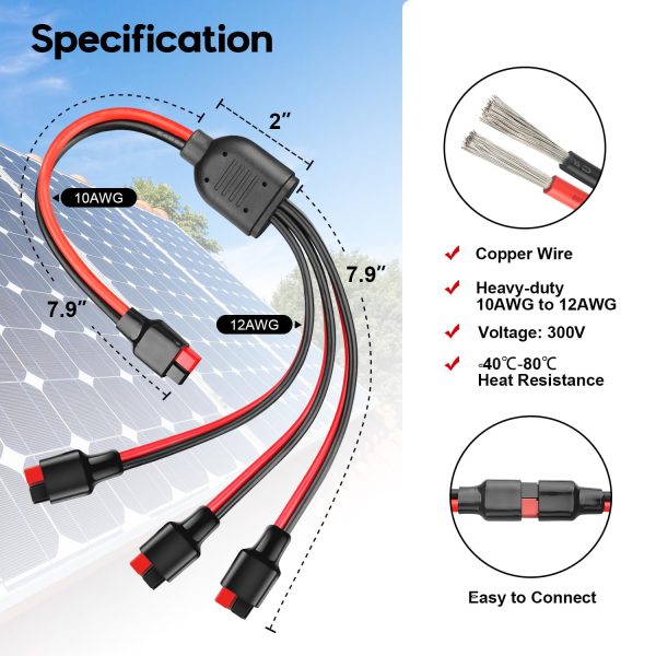 PAEKQ Anderson Y Splitter Cable Solar Panel Connector 1 to 3 Branch Parallel Adapter Cable for Portable Solar Generator Power Station Compatible with Goal Zero Jackery High Power Pole Port Connector - Image 7