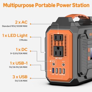 Portable Power Station 300W Solar Generator 280Wh (without Solar Panel), 110V Portable Power Bank with AC Outlet Pure Sine Wave, DC, USB QC3.0, External Lithium Battery Pack for Camping RV Home Use