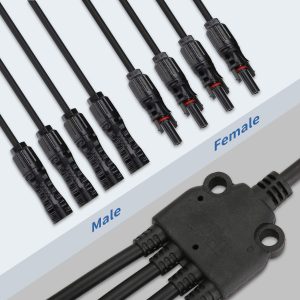 Ansxiy Solar Y Branch Connectors 1 to 4, Solar Panel Parallel Connectors Solar Panel Adapter Cable Tool Kit (M/FFFF and F/MMMM)