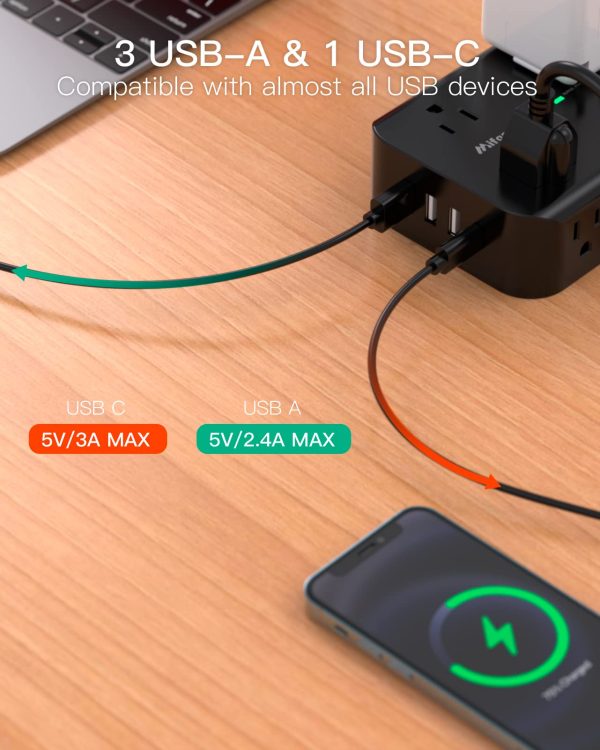 Extension Cord 15FT - 8 Outlets Power Strip Surge Protector with USB Ports, Heavy-Duty Braided Extension Cord, Flat Plug, 15A Circuit Breaker, Charging Station Overload Protection