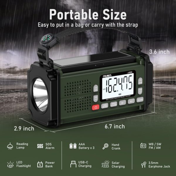 PRUNUS 924 10000mAh Hand Crank Radio, Emergency Radio Solar, NOAA Weather Radio AM/FM/SW, AAA Batteries Powered Radio, USB Charging, Torch& Reading Light, SOS Alarm, Power Bank, Compass for Camping