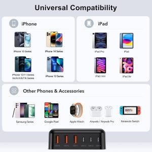 USB C Fast Charger 100W GaN 6 Port Type USB C Charging Station Hub Block USB C Wall Charger Power Strip Adapter Plug Cube Brick 3 USB C 3 USB A for iPad iPhone 15 14 13 12 11 Pro Max Pixel Note Galaxy