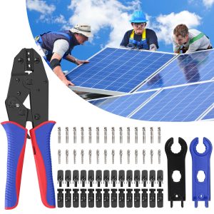 60PCS Solar Crimping Tool Kit -14 Pairs Solar Connectors(Contains 14 Pairs Copper Needles) 2PCS Spanner Wrench 1PCS Solar Crimper Tool for Solar Panel Cable Assembly and Installation with Storage Bag