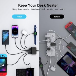 USB C Fast Charger 100W GaN 6 Port Type USB C Charging Station Hub Block USB C Wall Charger Power Strip Adapter Plug Cube Brick 3 USB C 3 USB A for iPad iPhone 15 14 13 12 11 Pro Max Pixel Note Galaxy