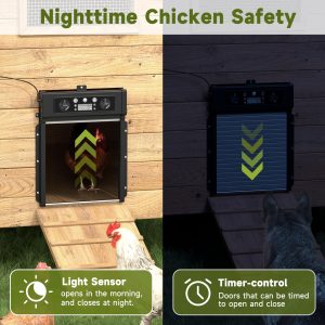 Automatic Chicken Coop Door, Solar Powered Chicken Coop Door with Timer, 4,000mAh Battery Operated,Auto Chicken Door with Light Sensor and Remote Controls