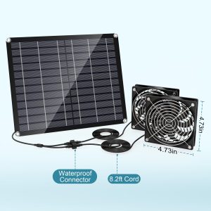 Solar Fan, 30W Solar Powered Fan, Greenhouse Solar Fan. Suitable for small chicken coops, pet houses, and solar ventilationFan, IPX7 waterproof solar panel fan Kit