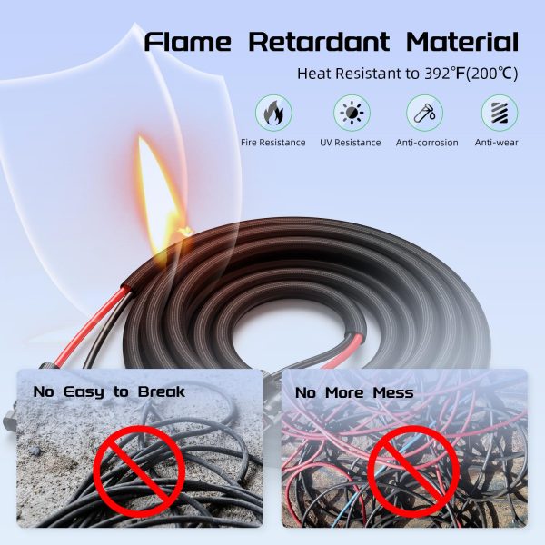 30FT Twin Wire Solar Panel Extension Cable, 10 Gauge PV Wire with IP68 Female & Male Waterproof Connectors, Flame Retardant Protective Sleeving and Dust Caps for Home, RV, Photovoltaic Systems