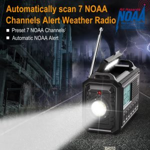 Weather Radio Raynic Solar Hand Crank Emergency Radio 5 Ways Powered AM/FM/SW/NOAA Weather Alert Portable Radio with Flashlight, Reading Lamp (Black-LCD Display)