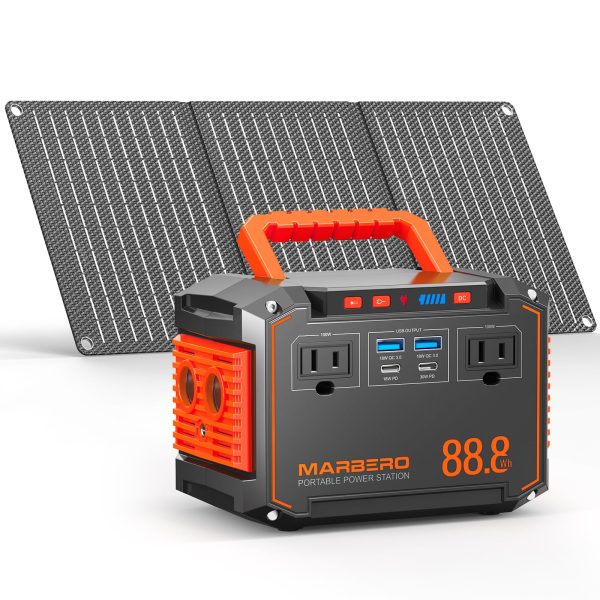 MARBERO 150W Peak Solar Generator with 30W Solar Panel 88.8Wh Camping Portable Power Station 110V Power Bank with AC Outlet(2*USB A, 2*USB C, 2*AC) for Outdoor Travel Home Emergency Blackout Hurricane