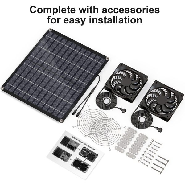 Solar Fan, 30W Solar Powered Fan, Greenhouse Solar Fan. Suitable for small chicken coops, pet houses, and solar ventilationFan, IPX7 waterproof solar panel fan Kit