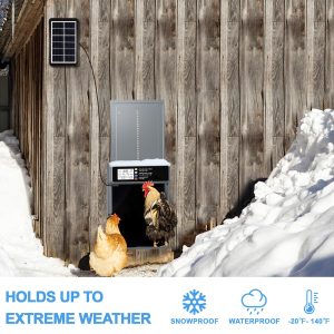 NyPots Automatic Chicken Coop Door Solar Powered, LCD Display Automatic Chicken Door with Timer & Light Sensor Mix 4Modes, Aluminum Alloy Chicken Door, Range 20M Remote Control Solar Chicken Coop Door