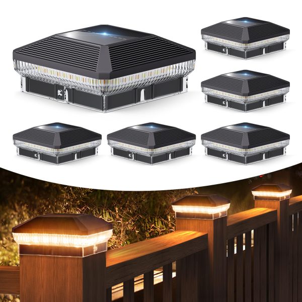 ENSLI 4x4 Solar Post Lights Outdoor, 6 Pack 40 LEDs 30 Lumens Fence Post Solar Lights Outdoor with 3 Modes, Waterproof Solar Powered Deck Fence Post Lights, Solar Post Cap Lights for Vinyl Wooden Post