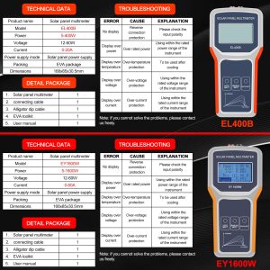 KAOLALI Solar Panel Tester Upgraded EY1600W Photovoltaic Multimeter with Ultra Clear LCD Display, Smart MPPT Tools for Testing Solar PV Module Data and Troubleshooting