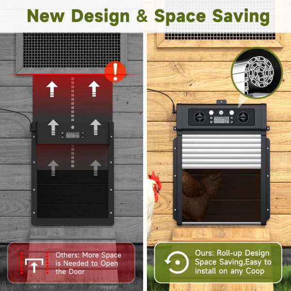 Automatic Chicken Coop Door, Solar Powered Chicken Coop Door with Timer, 4,000mAh Battery Operated,Auto Chicken Door with Light Sensor and Remote Controls