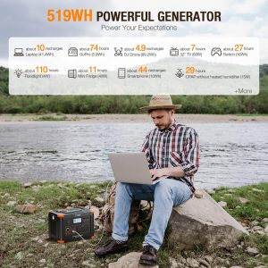 Portable Power Station 500W(Peak 1000W), 519Wh Outdoor Solar Generator Backup Battery Pack with 2 110V AC Outlets, 500W 10-Port Powerhouse for RV/Van Camping Fishing Climbing Road Trip Home Emergency