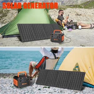 Takki 350W Peak Solar Generator Portable Power Station with 40W Solar Panels Included, 240Wh Solar Power Bank AC DC USB Ports for Camping Tent Emergency Outdoor