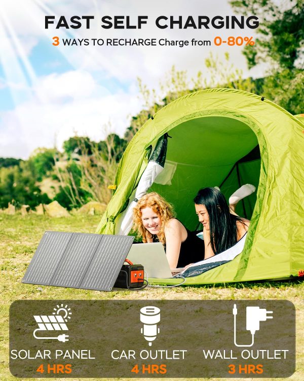 MARBERO 150W Peak Solar Generator with 30W Solar Panel 88.8Wh Camping Portable Power Station 110V Power Bank with AC Outlet(2*USB A, 2*USB C, 2*AC) for Outdoor Travel Home Emergency Blackout Hurricane