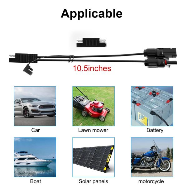 ACCESECO Solar Panel Connector Cable, SAE Connector to Male & Female Solar Connectors Adapter PV Extension Cable Wire for RV Solar Panel DC Power Battery Charger with SAE Polarity Reverse Adapter