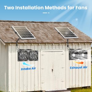 DSTANA Solar Fan with Battery, 20W Solar Powered Greenhouse Exhaust Intake Fan for Outside Chicken Coop, Doghouses, Shed Circulation Cooling Ventilation, Waterproof, 16Ft On/Off Cable