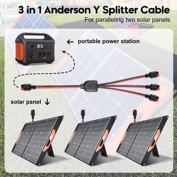 PAEKQ Anderson Y Splitter Cable Solar Panel Connector 1 to 3 Branch Parallel Adapter Cable for Portable Solar Generator Power Station Compatible with Goal Zero Jackery High Power Pole Port Connector - Image 4