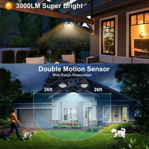 Solar Barn Light Indoor Outdoor Shed Lights Solar Powered with Remote & Motion Sensor, Waterproof Solar Hanging Pendant Lamp for Porch, Inside Home, Farmhouse, Gazebo, Chicken Coop, Daytime Available