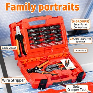 PEBA Crimping Tool Solar Connector kit for Solar Panel PV Cable, with Solar Crimper AWG16-10, Wire Stripper, Cable Cutter, Solar Connector Spanner Wrench, Complete Solar Assembly Tool Box Kit