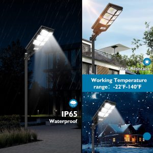 Solar Street Lights Outdoor Waterproof,6500K 10000LM 336 LED Solar Powered Parking Lot Commercial Lighting for Outside,Dusk to Dawn Solar Flood Light Wide Angle Motion Sensor and Remote Control 4 Pack