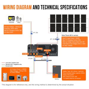 PowMr 3000W Solar Inverter 24VDC to 110VAC, 3KW Off-Grid Hybrid Inverter Built-in 60A MPPT Charge Controller, for 24V Lead-Acid and Lithium Battery(Peak Power: 9000W)