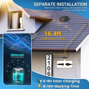 Solar Backlit Address Sign with Separate Solar Panel, IP65 Waterproof LED Lighted House Number Plaque with 3 Color Temperature, Horizontal & Vertical Mounted Sign for Visitor, 911, Mailman, Ubereats