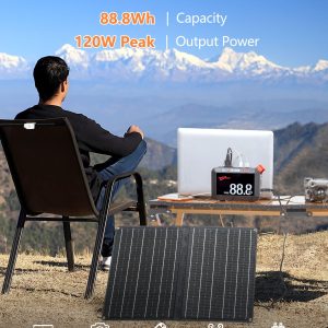 POWSTREAM Solar Generator 88.8Wh Portable Power Station with Solar Panel Included, Lithium Ion Battery Power Bank with AC USB Output for Outdoor Camping Adventure Home Emergency Blackout Trip