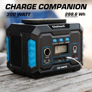 DieHard Portable Power Station 300-Watt (600-Watt Peak) 288.6Wh - Quiet Solar Generator, Lightweight Solution for Home Backup, Weather Emergencies, Outdoor Recreation, Jobsite and more