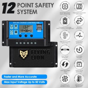 FLYING LION 30A12V/24V solar charge controller PWM Solar Panel Regulator with Adjustable LCD Display Dual USB Port Timer Setting PWM Auto Parameter