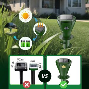 Mole Repellent for Lawns, Solar Powered | Patent Screw-Shape-Stake Design | IP65 Waterproof, Varying Sonic and Vibration to Expel Mole Gopher Snake Vole, for Lawn Garden & Yard (Lawn green-2)