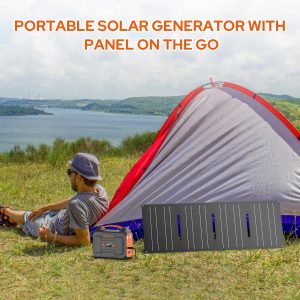 Portable Solar Generator with Panel, 100W Portable Power Station with 40W Solar Panel, 110V AC Outlet Camping Solar Power Generator 146Wh Lithium Battery Pack for Home Use, RV, Outdoor Power Outage